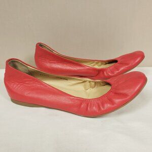 J Crew Cece Ballet Flat Shoes Women 8/8.5 Coral Red Pink Leather